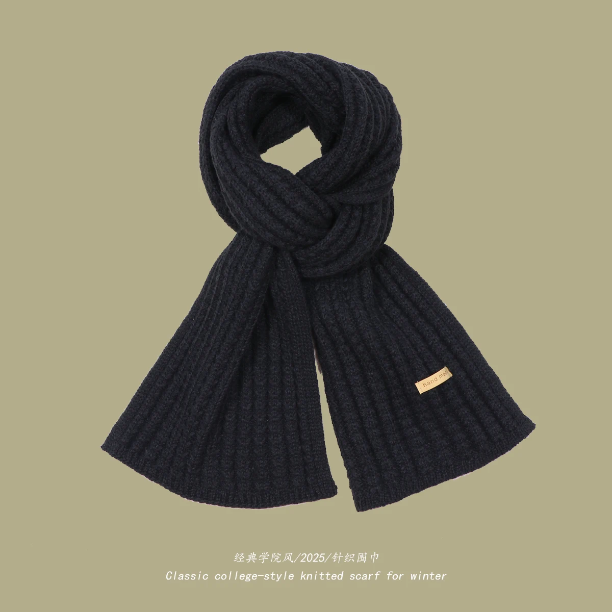 

Men Women Thick Warm knitted Scarf in Winter Autumn Wool Soft Solid Cashmere Neckerchief Simple Fashion Black Students Scarves