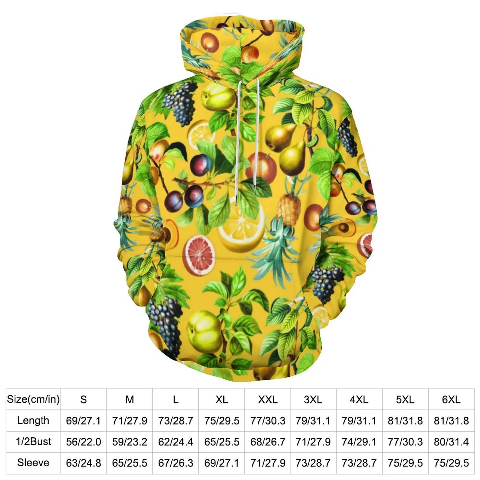 Tropical Fruit Print Hoodies Long Sleeve Pineapple Lemon Casual Pullover Hoodie Winter Street Style Oversized Design Sweatshirts