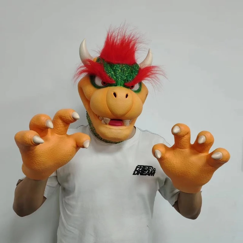 Super Marios Bros Bowser Props Cosplay Latex Face Mask Anime Halloween Party Masks Gloves Props for Adult Costumes Accessories