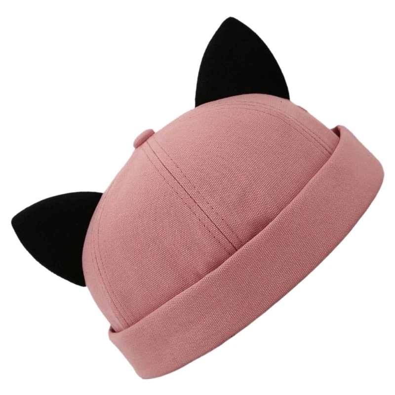 Brimless Hat Rolled Hat Kitten Ears Brimless Skullcap Hat Adjustable Kitten Ears for Outdoor Dropshipping