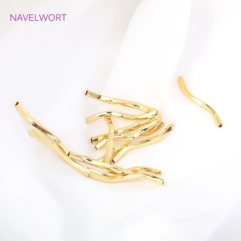 1.8x20MM 18K Gold Plated Brass Wavy Curved Tube Beads Metal Spacer Separator Beads For Jewelry Making DIY Bracelet Accessories