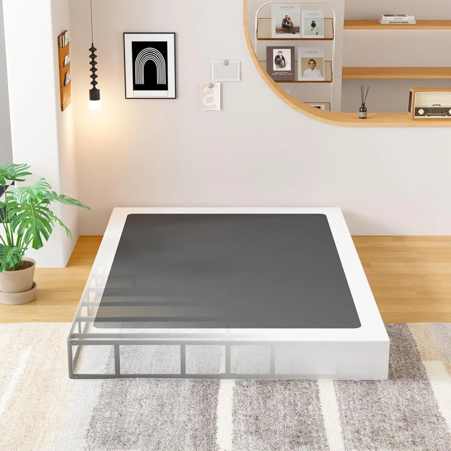 

King Box Spring 9 H Heavy Duty Bed Base Metal Mattr Foundation With Fabric Cover, 3000Lbs Max Weight Acity, Noise Free, Easy