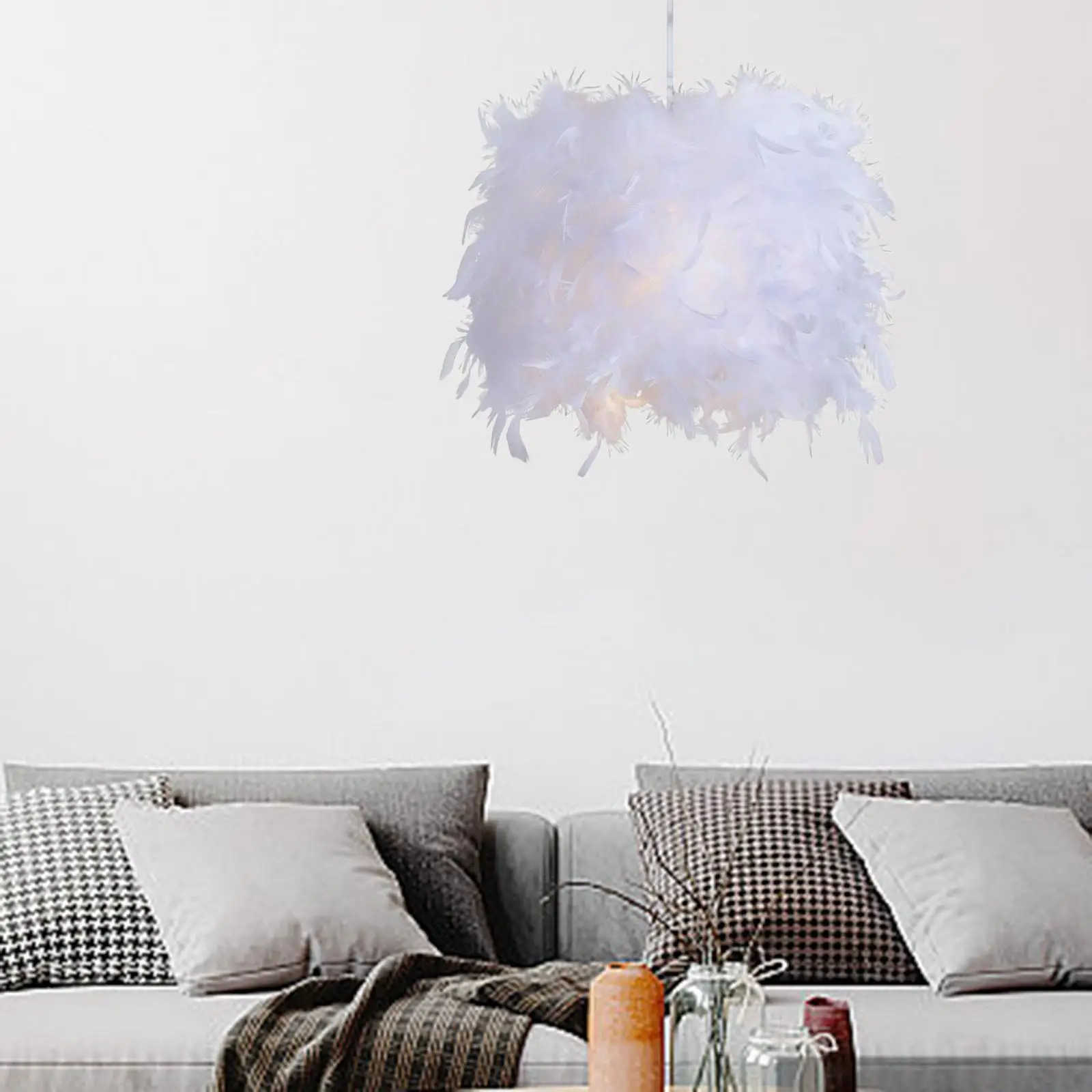 Paralume in piuma Paralume sospeso Accessorio romantico per lampada da tavolo Copertura per lampada a sospensione per camera da letto di nozze per feste in casa