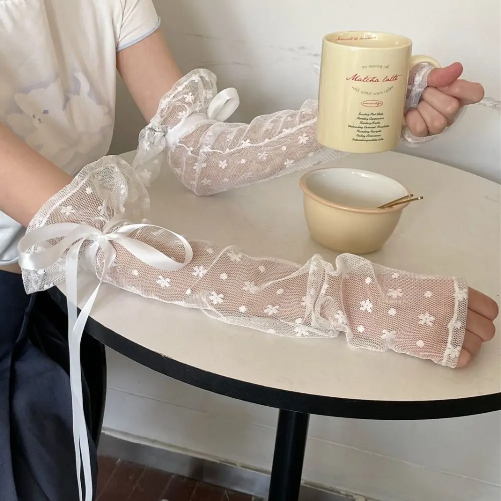 Versatile Lace Lolita Arm Sleeve Bow Knot Versatile Fake Sleeves Cuffs Sun-proof Ribbon Arm Cuffs Daily Accessory