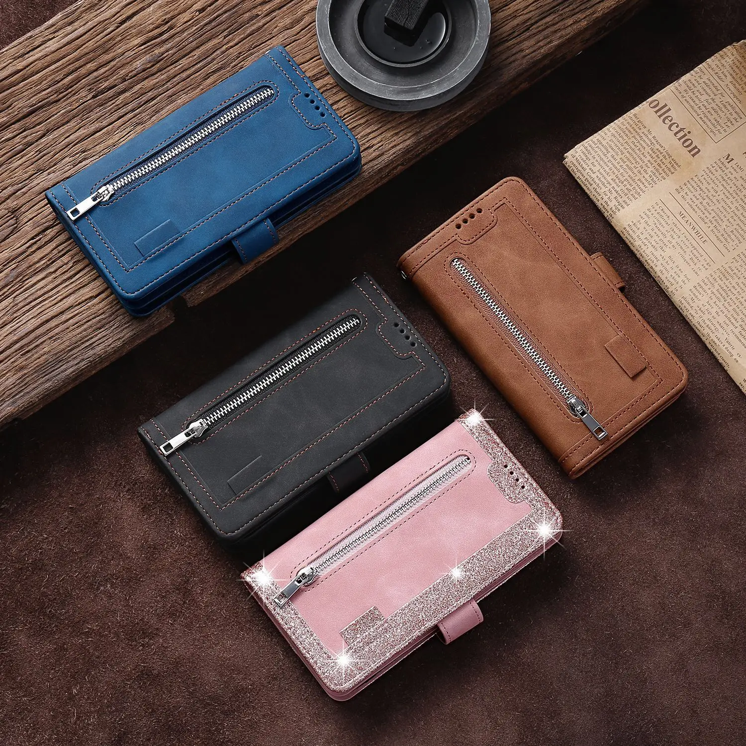 

Business Zipper Flip Leather Phone Case For iPhone 17 Pro Max 14 12 11 13 15 16 Pro Max Plus 13 12 Mini Card Slots Wallet Cover