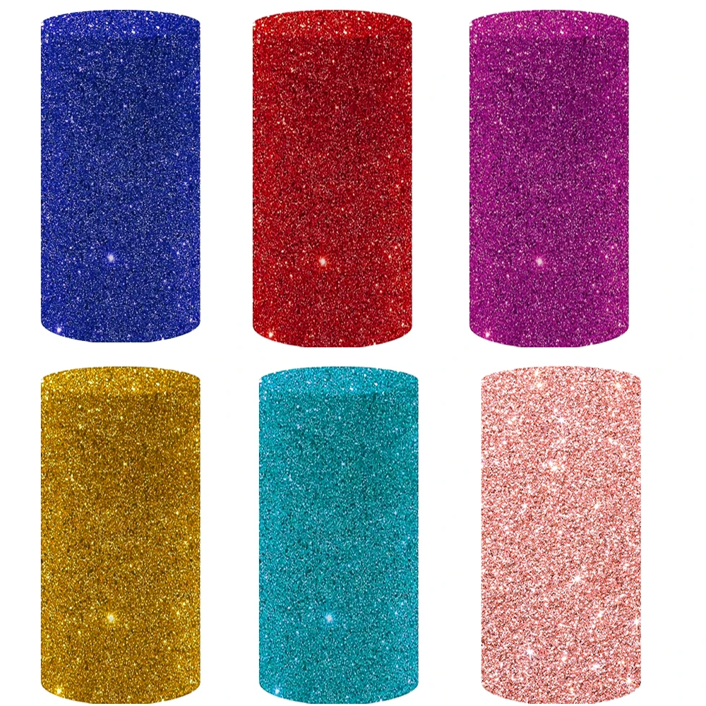 Silver Glitter Shimmer Tinsel Spandex Wedding Cylinder Covers Cloth Elastic Pedestal Table Covers Party Decoration Only Fabric