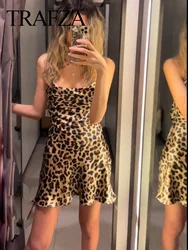 TRAFZA 2024 Women Chic Leopard Print Sling Mini Dress Elegant Woman Sexy Backless Lace-Up Dress Beach Party Dress Mujer Traf