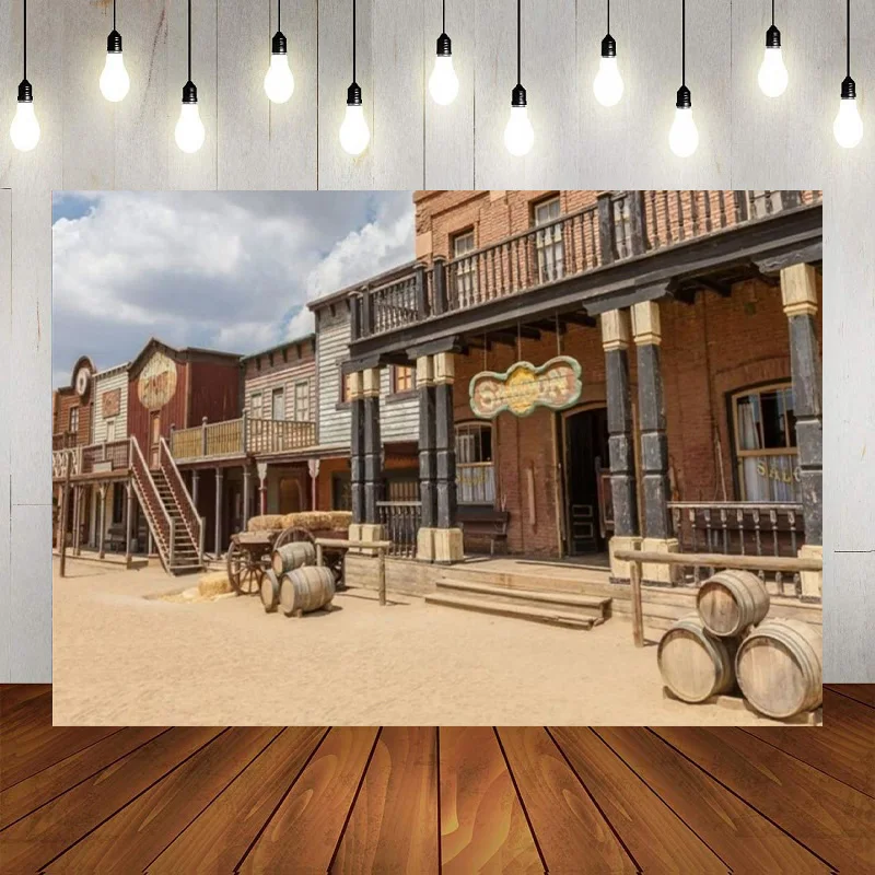 Westliche szenische schöne amerikanische weit westlich Cowboy Stadt Stadt Hintergrund alles Gute zum Geburtstag Party Fotografie Hintergrund Banner Dekor