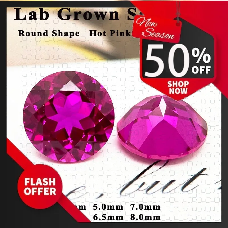 Lab Grown Sapphire Round Cut Hot Pink Color Gemstone DIY Jewelry Making Inlay Ring Necklace Bracelet Selectable Certificate