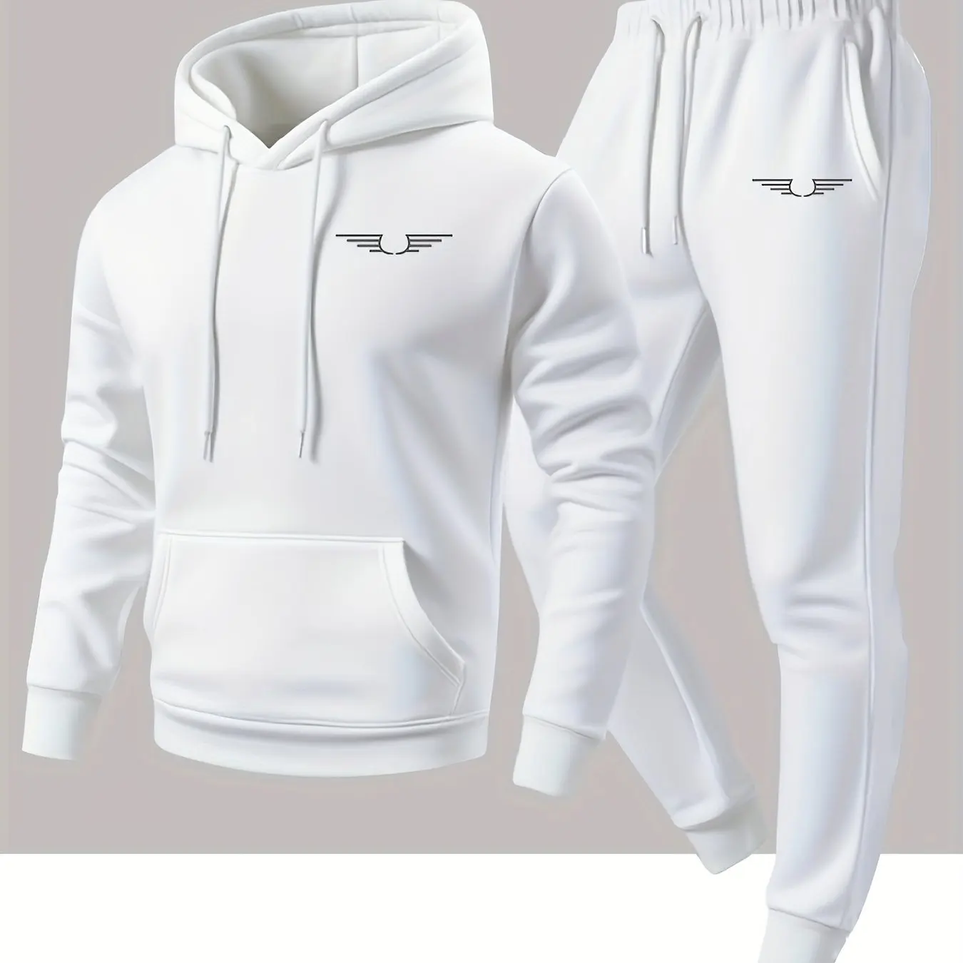 2026 Men 2Pcs Tracksuit Wing Graphic Print Hoodie Set Long Sleeve Hooded Sweatshirt Jogger Pants Casual Sports Suit Daily Outfit