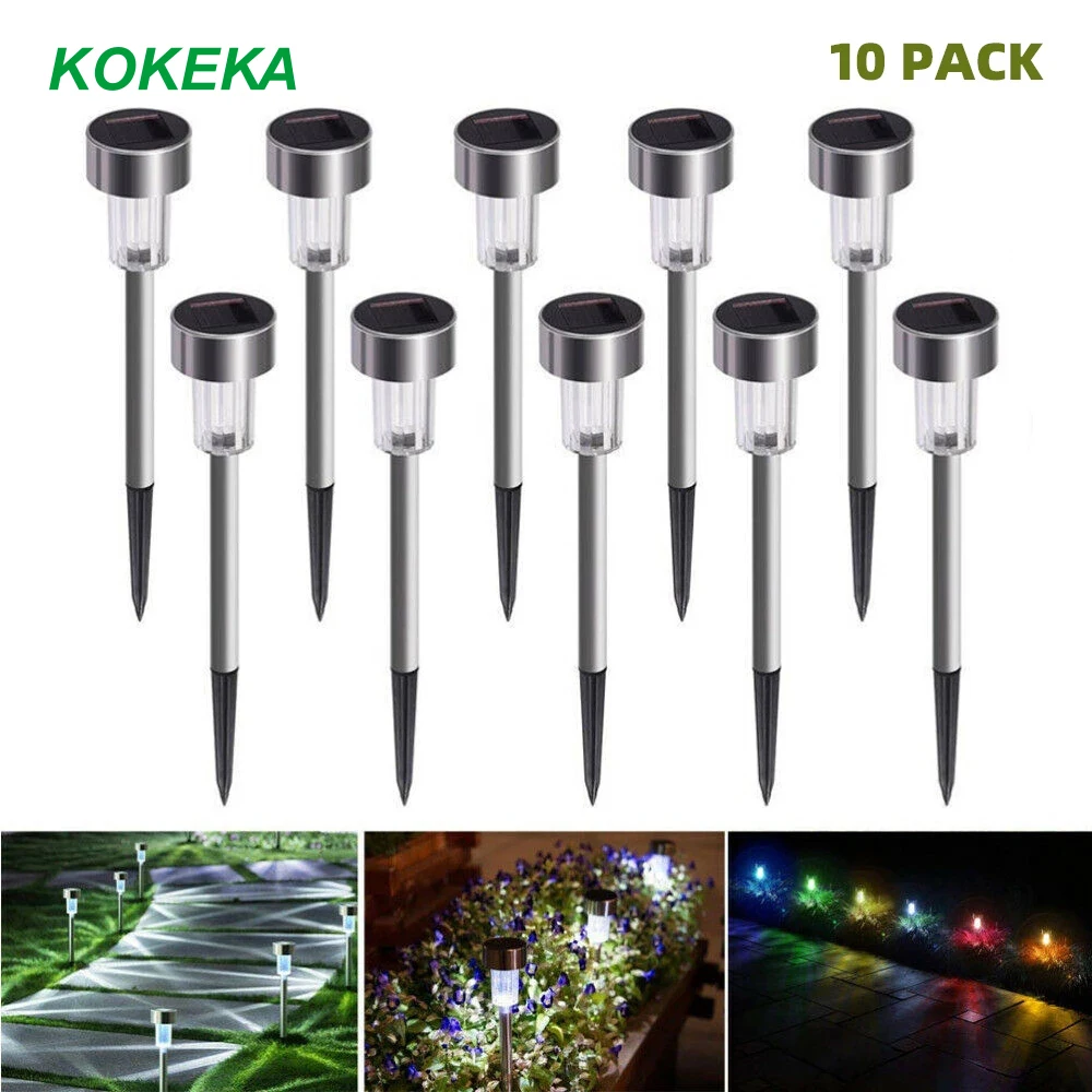 

10 Pack Solar Lights RGB Outdoor Christmas Yard Decoration Garden Led Lawn Lamp Stainless Steel Landscape/Pathway Flood Light