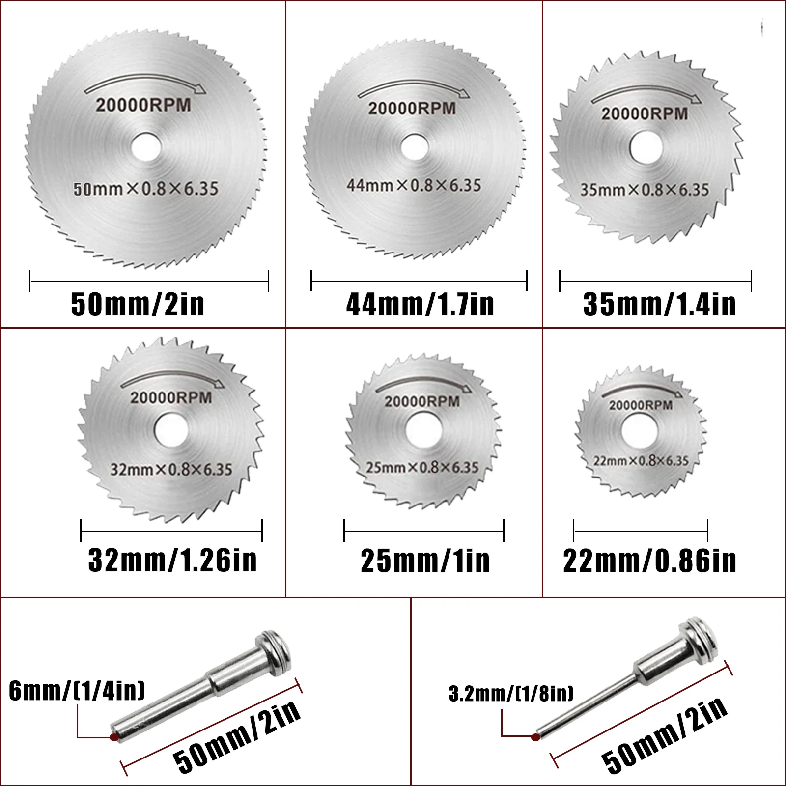 8 stks HSS Cirkelzaagblad Mini Doorslijpschijven Hoge Snelheid Staal Voor Dremel Rotary Tool 1/8 "1/4" Schacht 22mm-50mm