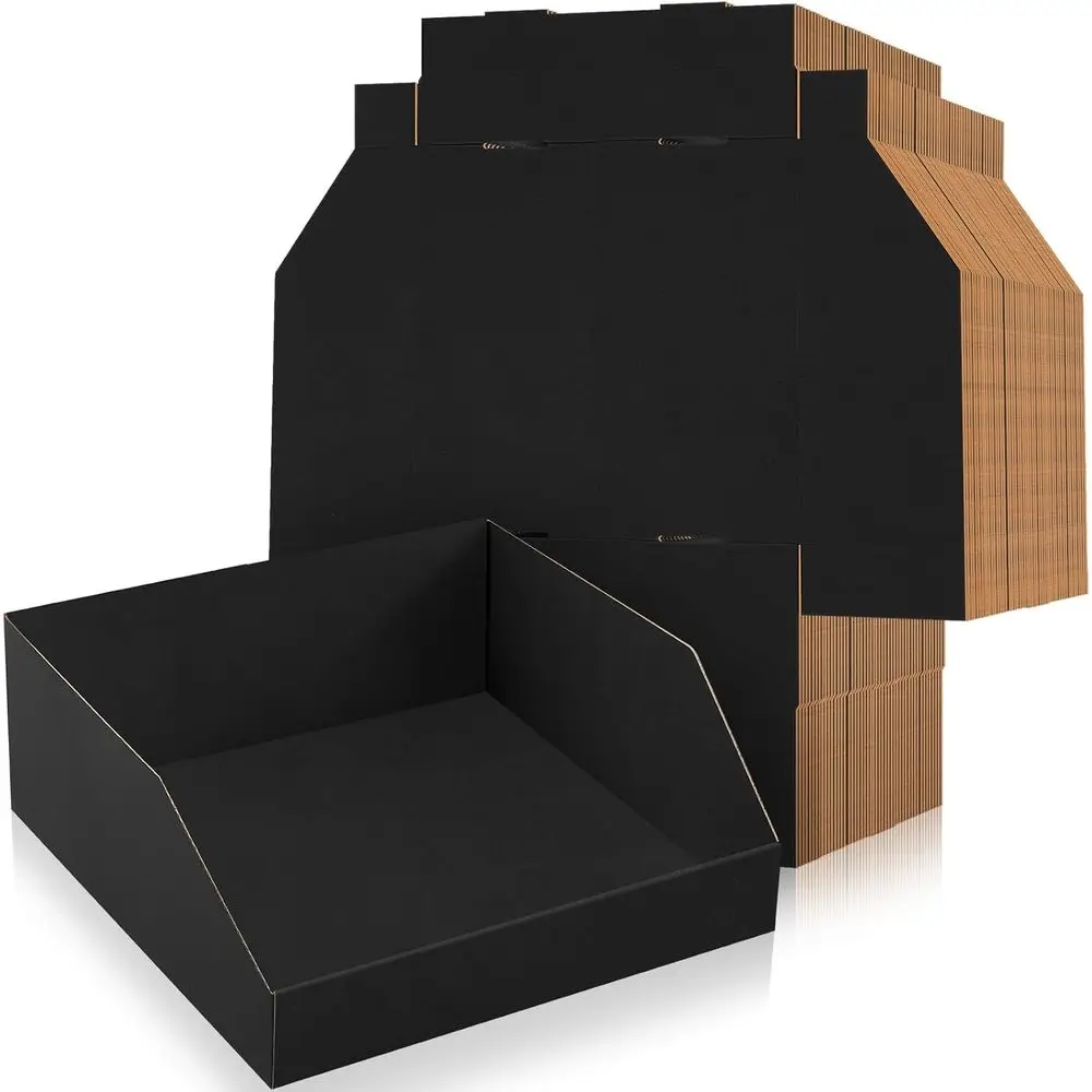 

30 Pack 12 x 10 x 4. 5 Inches Cardboard Storage Bins Open Top Bin Boxes Black Corrugated Shel Organizer Bins or Pantry, Parts, G