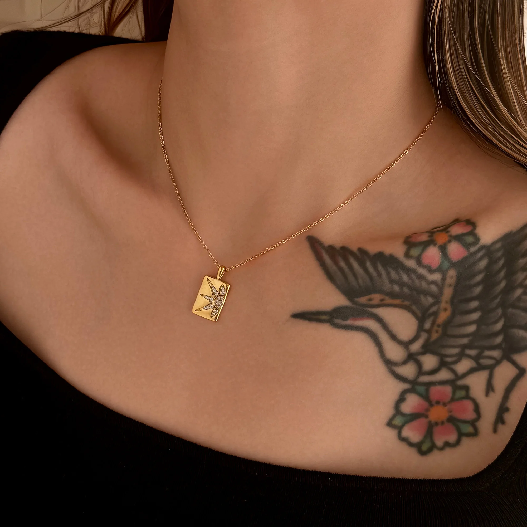 

DASEIN New Hot Boho Tarot Lucky Token Sun Zodiac Necklace Summer 18k Gold Plated Tarnish Free Stainless Steel US UK EU Jewelry