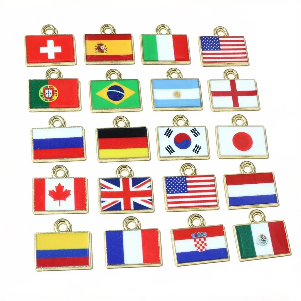 20pcs Enamel National Flags of Countries Charms Pendant 15x16mm DIY Jewelry Making Accessories for Necklace Earrings Bracelet