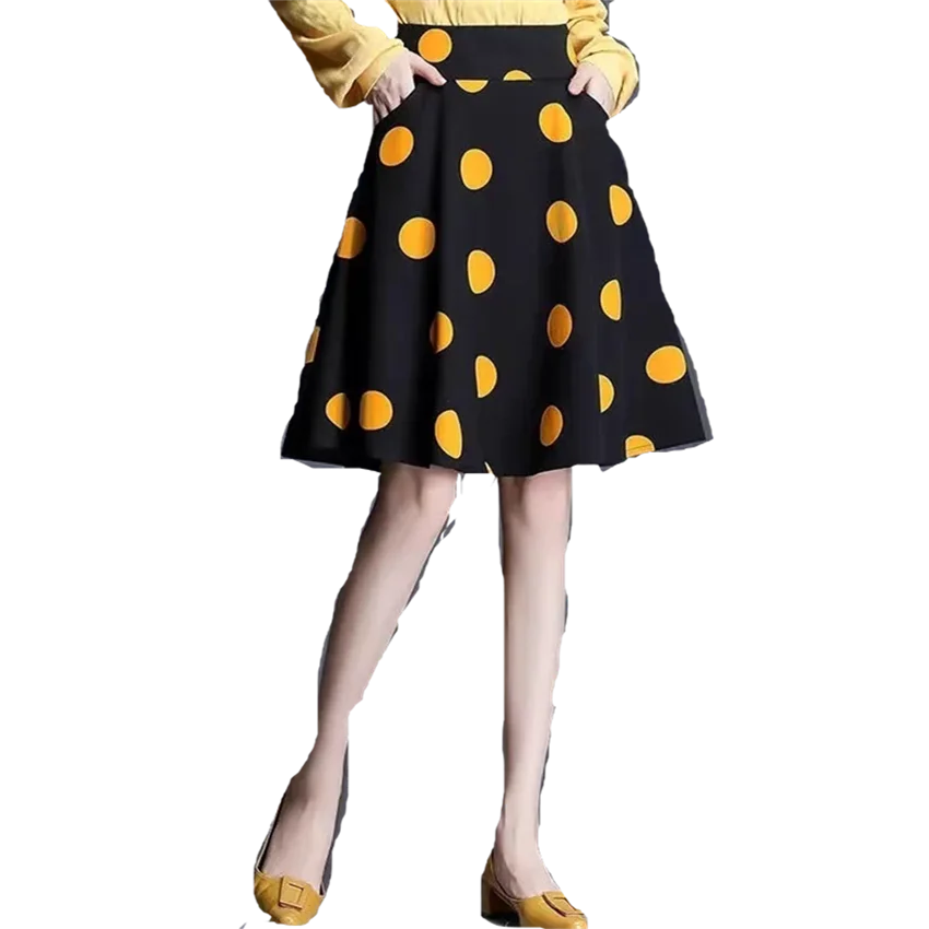 Gowyimmes 2025 New Fashion Spring Summer Women Polka Dot Chiffon Skirt Girl High Waist A-line Skirts Large Swing Bottmings P1791