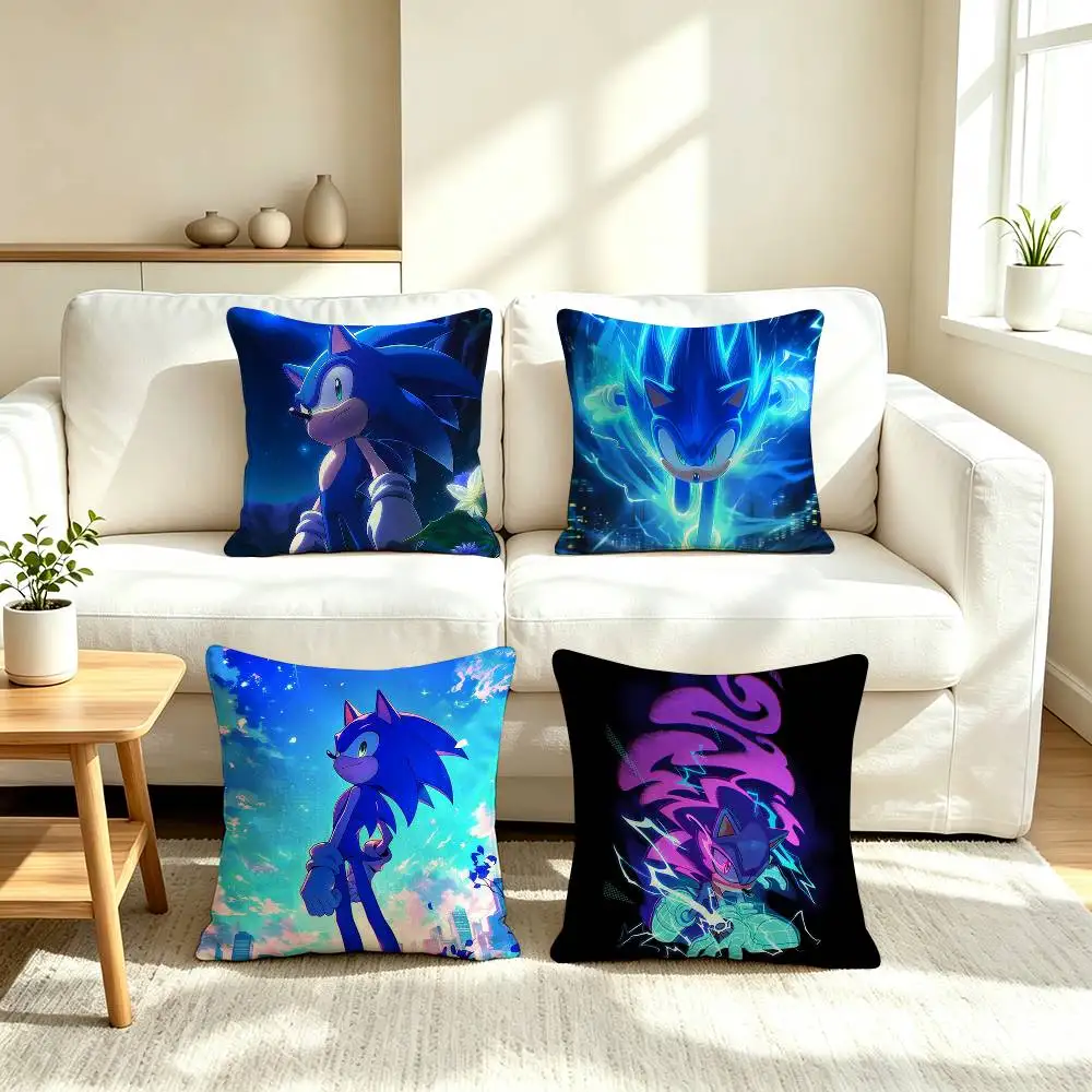 S-Sonic-Sonic the Hedgehog  Square Double-Sided printed Pillow Case Bedroom Bedside Pillow Sofa Cushion Cover
