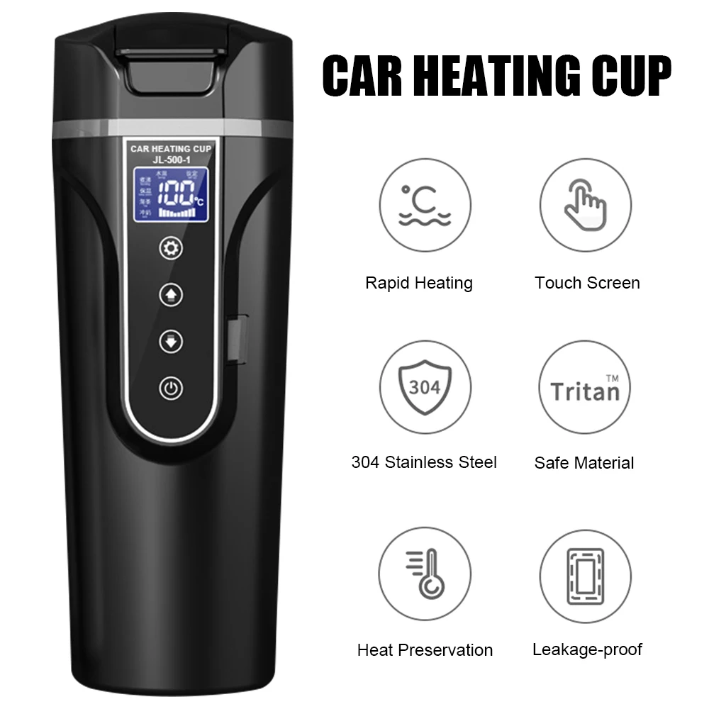 

LCD Display Heat Preservation Electric Kettle Car Heating Cup Water Warmer Bottle 12V/24V Stainless Steel 450ML