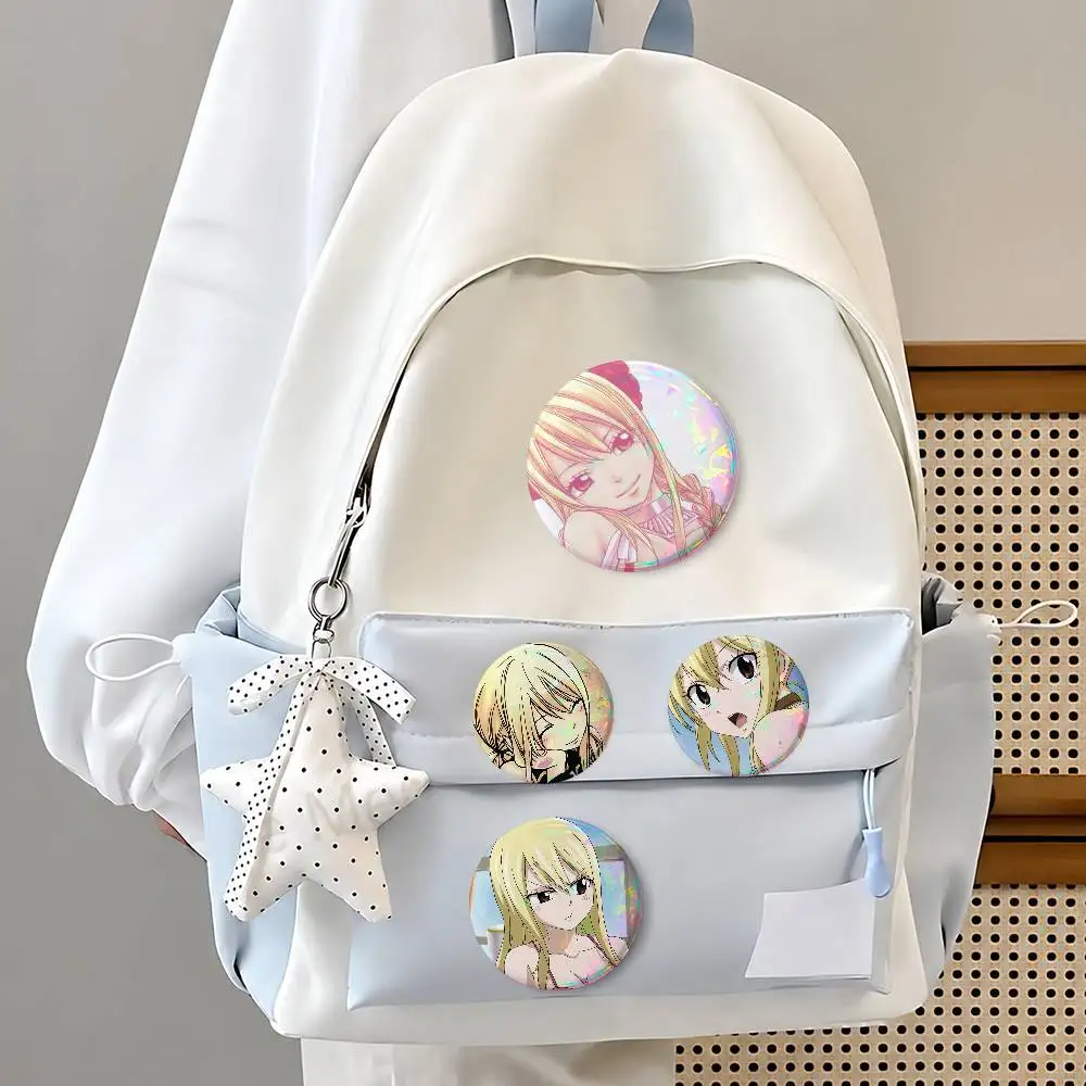 Lucy He-artfi-li-a Cute Cool Round Pin Badge Set For Anime Game Music Cartoon Fans Backpack Denim Jacket Hat Decoration