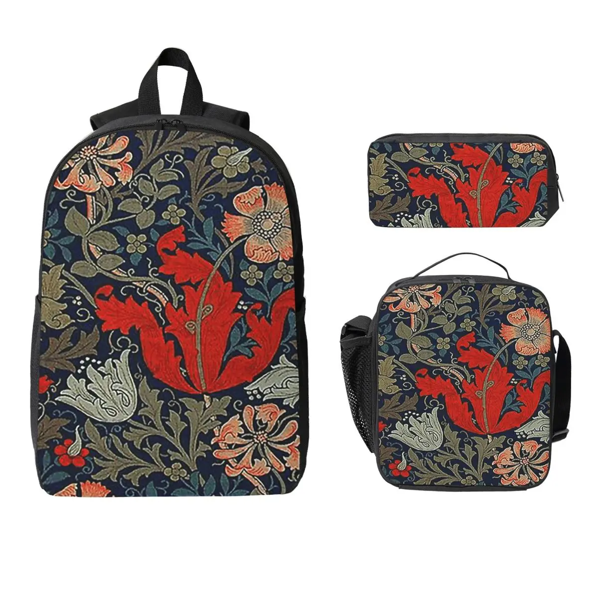 

William Morris Compton Backpack Student BookBag School Bag Laptop Shoulder Bags 3ps Insulated Lunch Bag Pencil Case