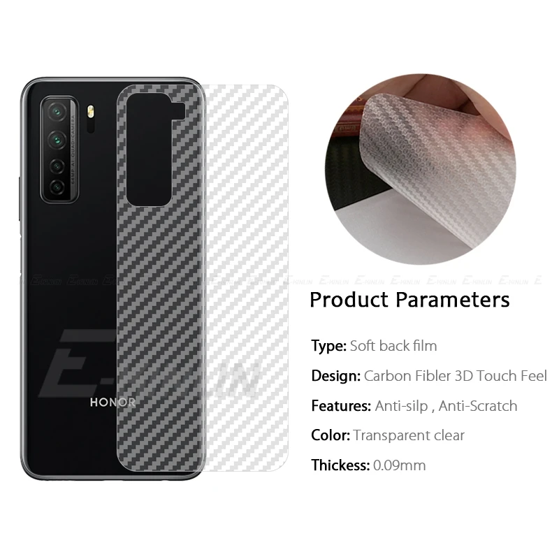 3D Carbon Fiber Back Film For HuaWei Honor 90 80 70 60 50 30i 30S 20S View 20 30 10 Pro Plus Lite Rear Screen Protector No Glass