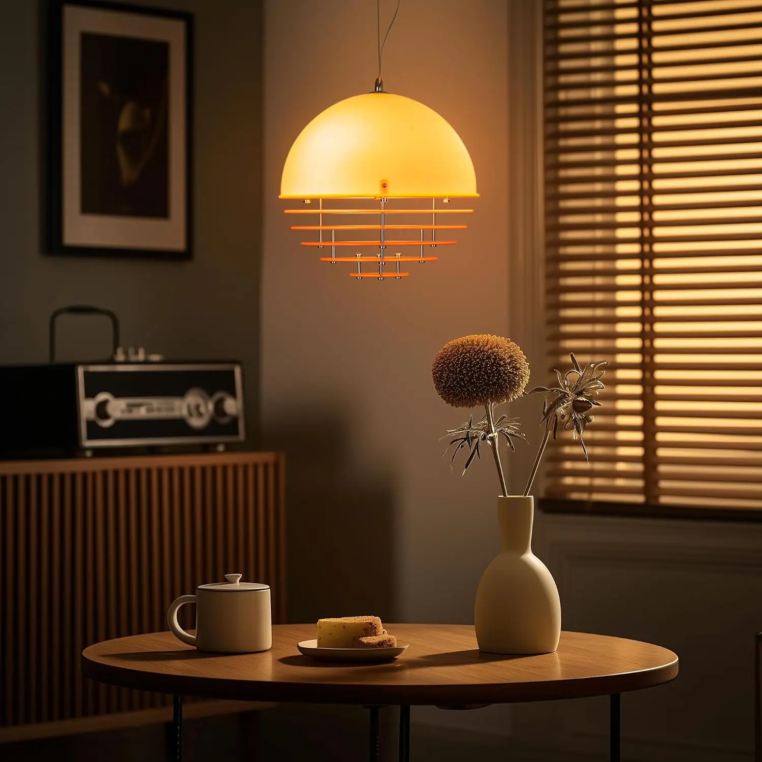 Orange Sunset Pendant Light Retro Acrylic Globe LED Lamp Warm Ambient Eye Protection Light Kitchen Island Dining Bedroom
