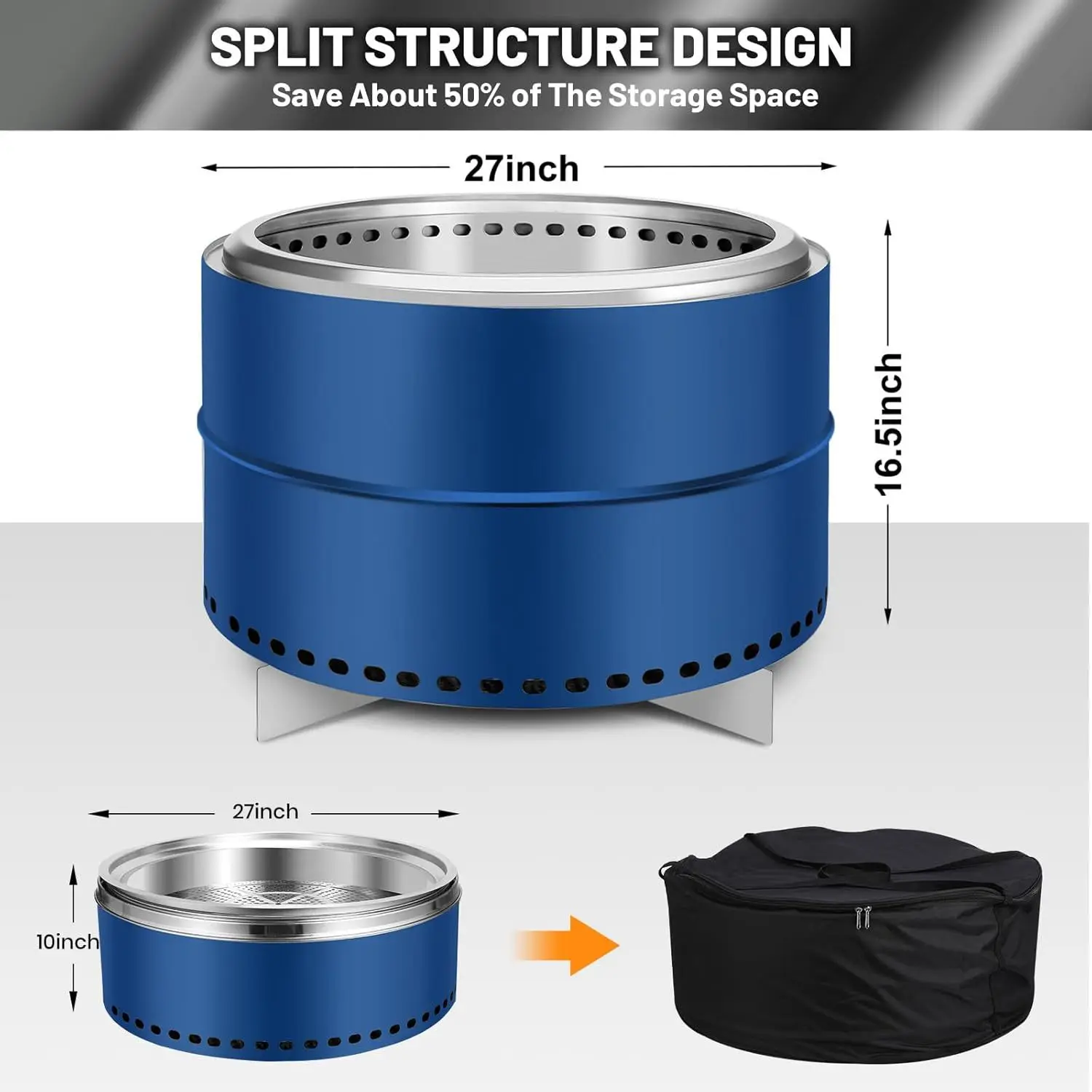 Detachable Stainless Steel Outdoor Camping Fire Pit Portable Split‑Type Wood Stove For Backyard Patio Heating