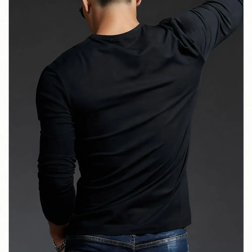 Mens V Neck Long Sleeve T Shirt Slim Fit Casual Base Layer Dark Gray Pullover Tops Soft High Stretch Undershirt