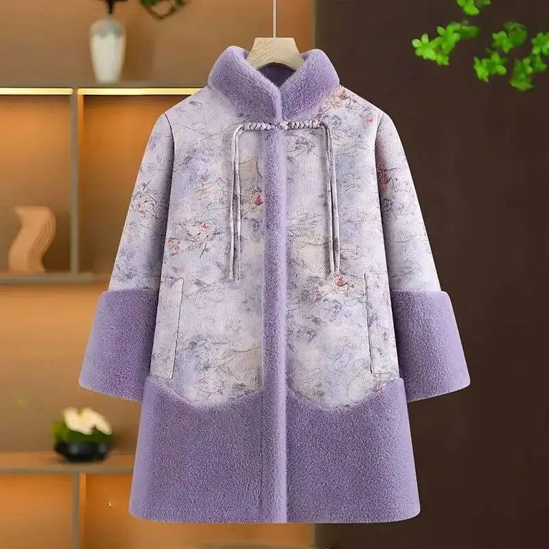 Women's Middle-Aged Elderly With Thick Chinese Style Mother And Fur Integrated Medium To Long 2026 Winter Mink Coat