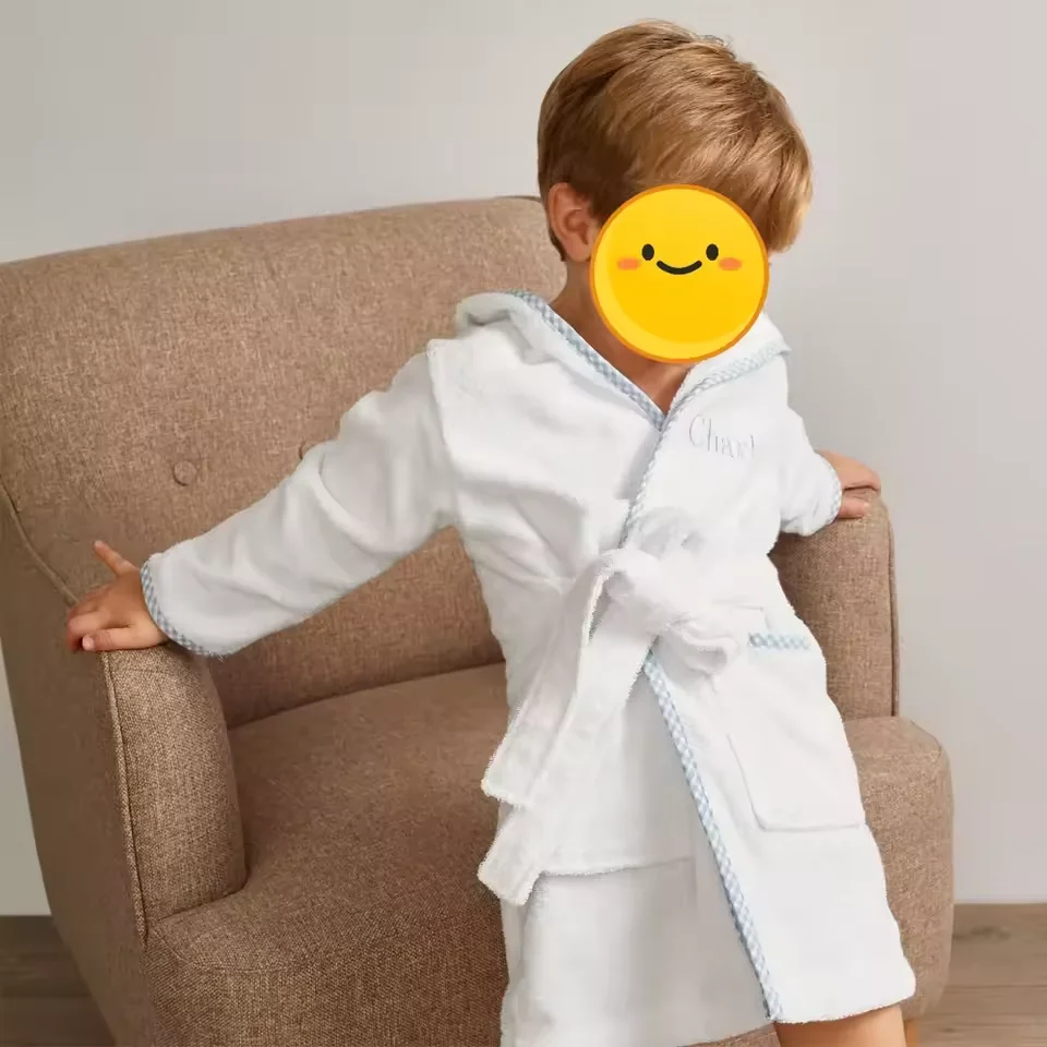 Musbala White Terry Cloth Hooded Bath Robes With Pockets Kids Boys And Girls Luxury Spa Robes