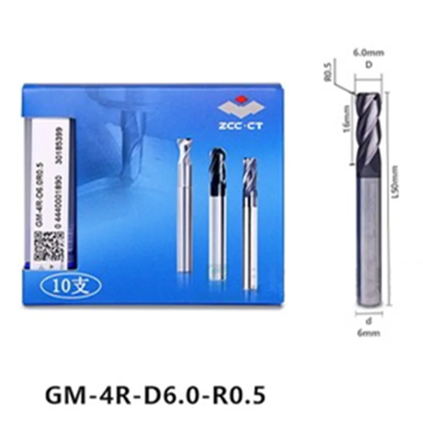 GM-4R-D6.0R1.0 ZCC.CT GM-4R Four edge circular arc end mill D6.0R1.0*6*16*50 4F Corner Rounding End Mills 4 Flutes End Mills