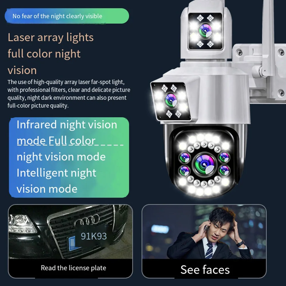 360° 4K Wifi Camera Dual Lens Ai Auto Tracking IP66 Waterproof Security CCTV Video Surveillance Camera Police Light Alarm IP Cam