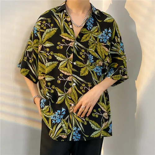 Tropical Weed 3d Print Hawaiian Shirt For Men Summer Street Short Sleeves Tops Harajuku Lapel Button Loose Blouse Tees Clothes