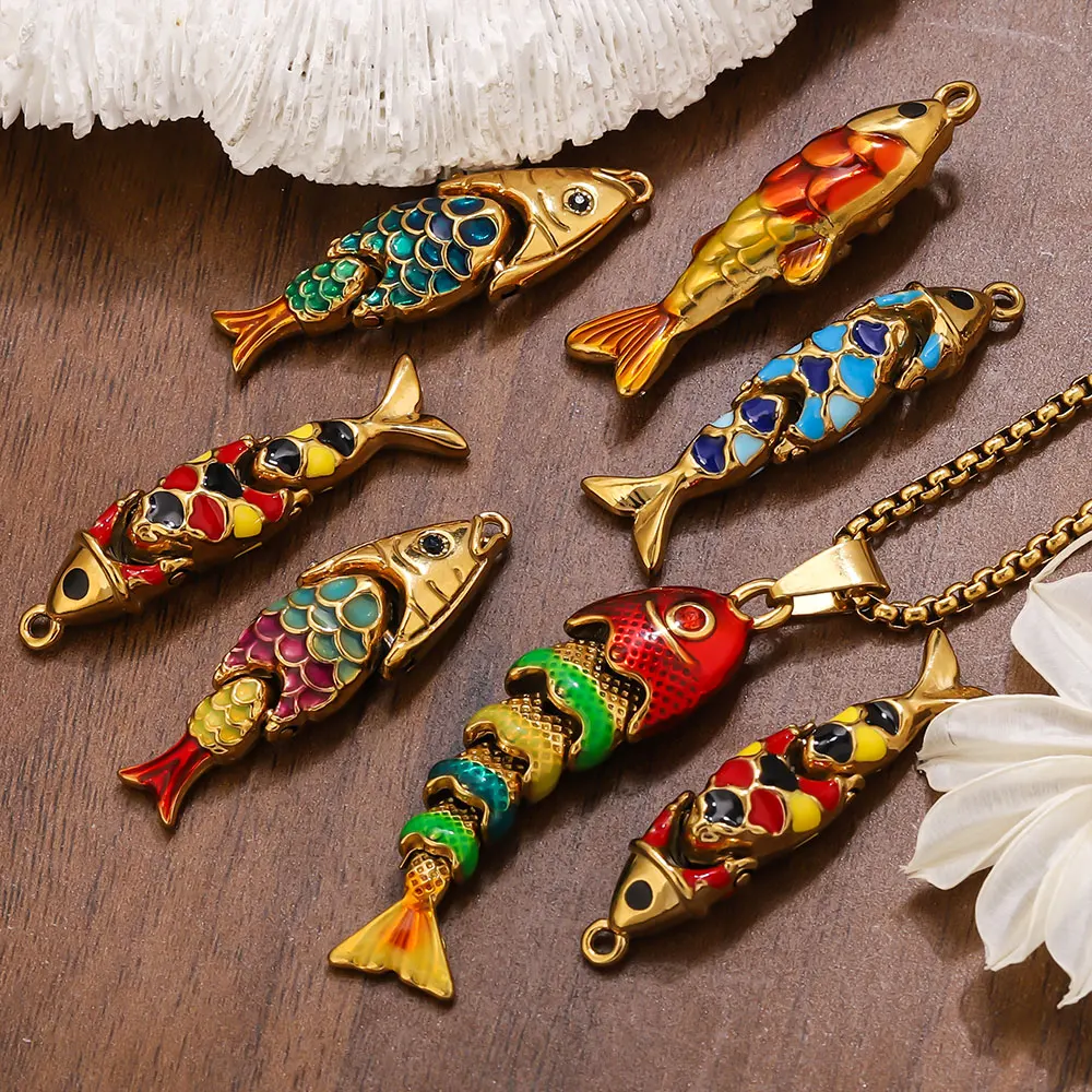 

1pcs Stainless Steel Fish Charm for Jewelry Making Supplies Boho Enamel Animal Accessories DIY Necklace Earrings Charms Jewelry