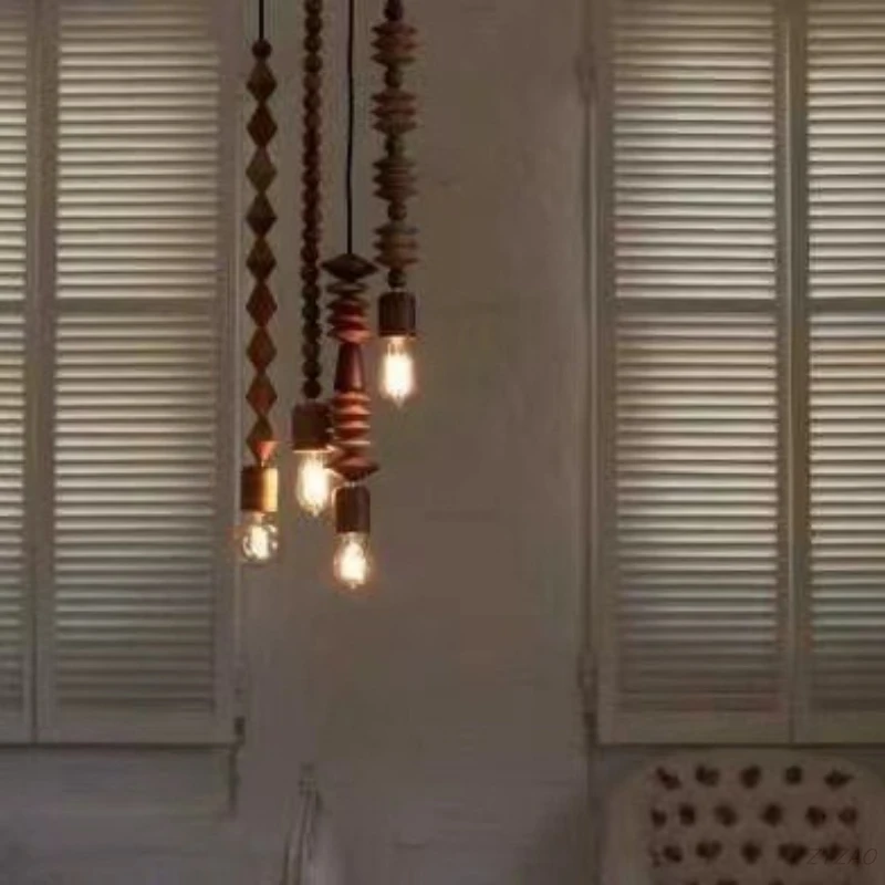 Hanglampen in retrostijl Eiken houten geometrische kralen hanglamp eetkamer woonkamer droplight hangende lichtarmatuur E27