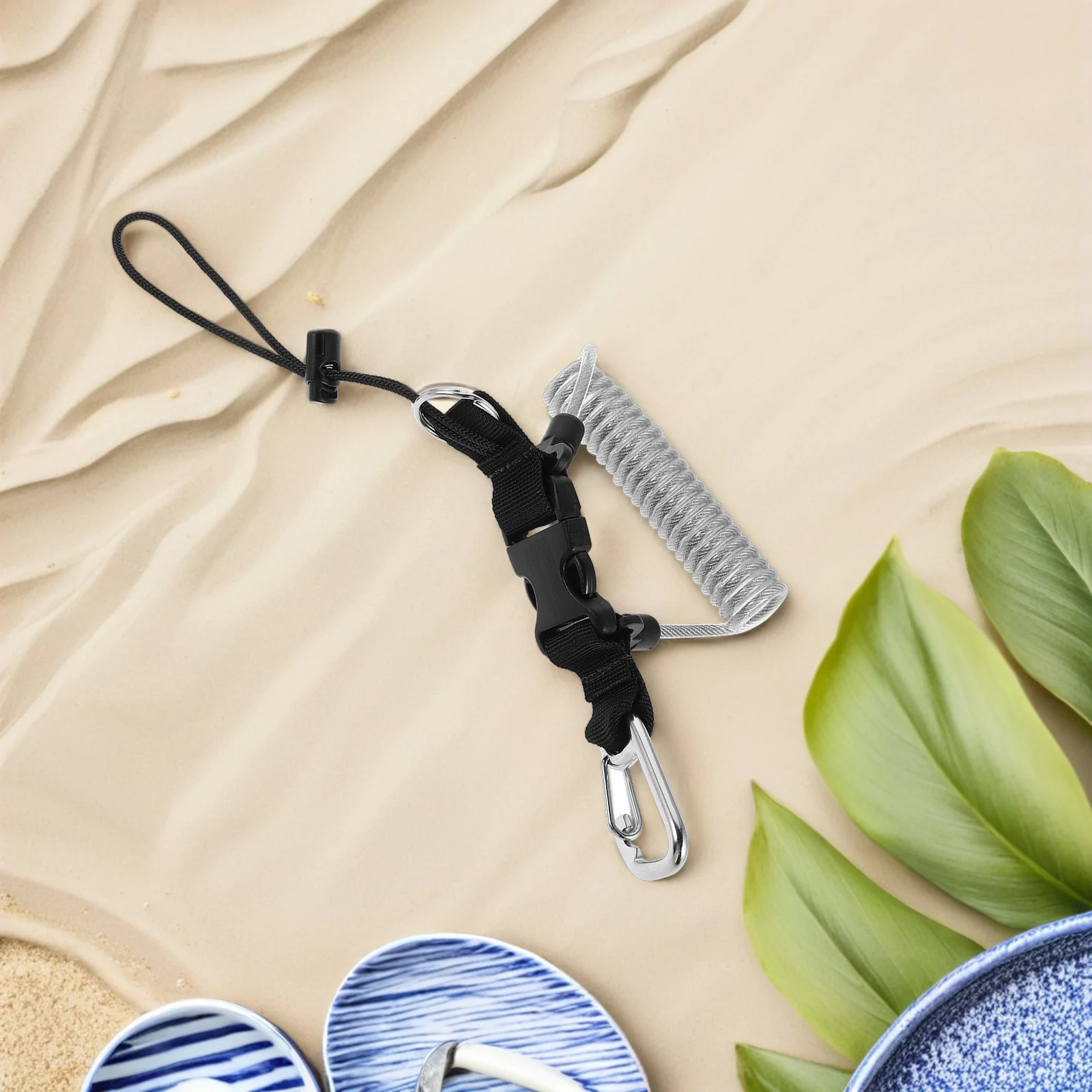 

1pcs Spring Clip Diving Camera Anti-lost Rope Lanyard Strap Silver Coiled Nylon Retractable Buckle Safety Stainless Steel Tether