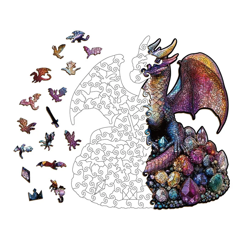 

142/209pcs Dragon Puzzle Jigsaw Wooden Dragon Irregular Shaped Puzzle Stress-Relieving Game Birthday Gifts Fun Educational Toys