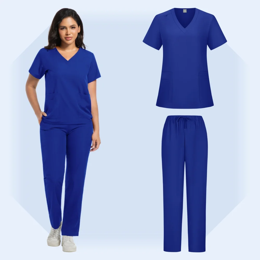 Costumes de médecin, uniforme de haute qualité pour femmes et hommes, uniforme d'infirmière médicale, ensemble de frottement, haut et pantalon modernes à col en v, vêtements de travail