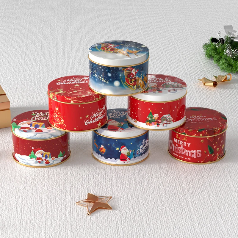 Christmas Old Man Candy Tins Decorative Round Tinplate Boxes Xmas Candy Cookie Packaging Jar Candle Containers Candy Box Gift