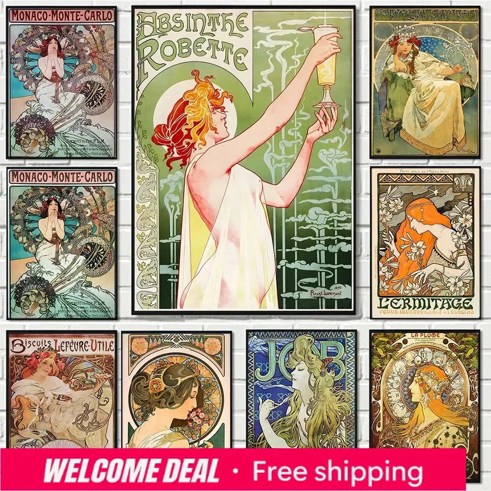 2026 Alphonse Mucha Art Nouveau Leinwanddruck Vintage Frauen-Poster für die Dekoration des Wohnzimmers