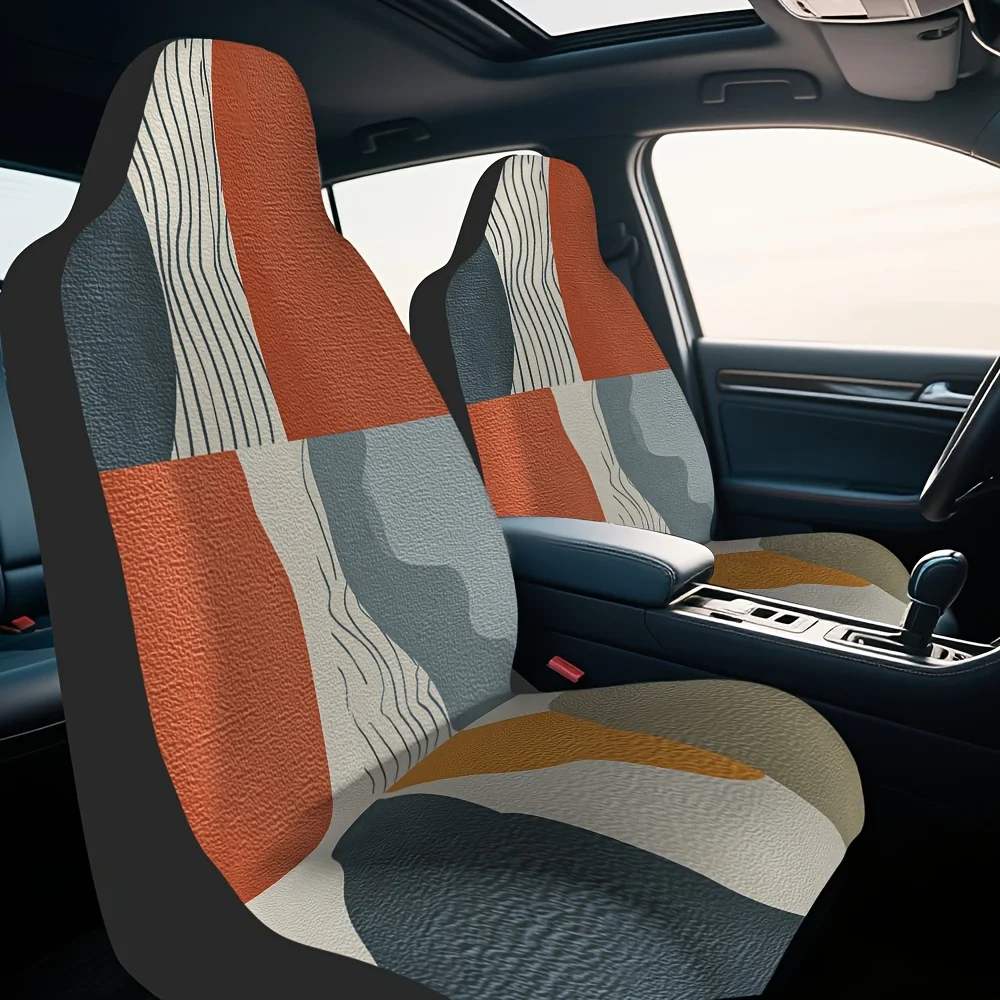 Set Of 2, Vintage Striped Design Car Seat Protectors, Easy To Store And Cozy, Fits Most Sedan And SUV Front Seats, Ideal For Hol