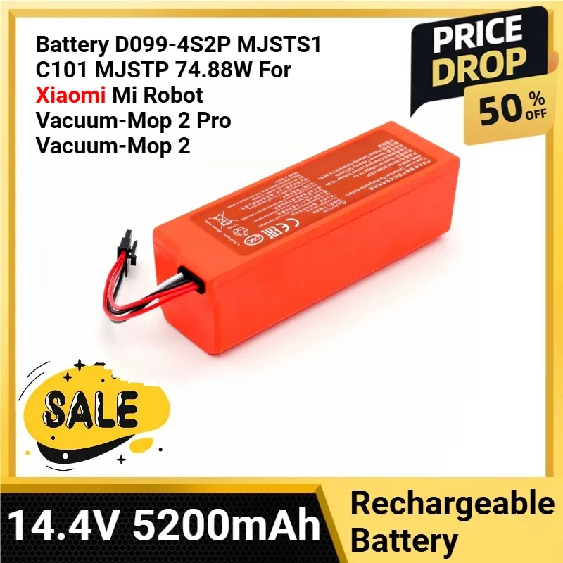 

14.4V 5200mAh Replacement Battery D099-4S2P MJSTS1 C101 MJSTP 74.88W For Xiaomi Mi Robot Vacuum-Mop 2 Pro Vacuum-Mop 2