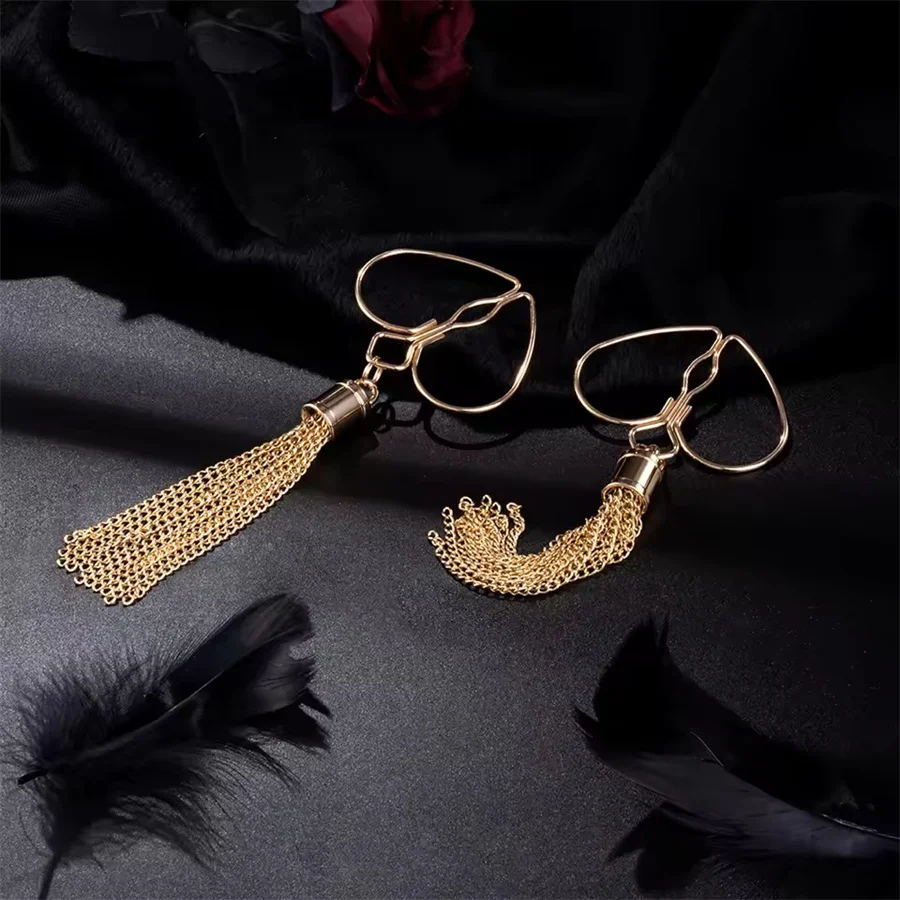 المعادن الحلمة كليب الذهبي القلب الخوخ على شكل قلادة عصابة شرابات الحلمة المشابك غير ثقب مجوهرات للجسم الإناث اللعوب الجنس لعب #4