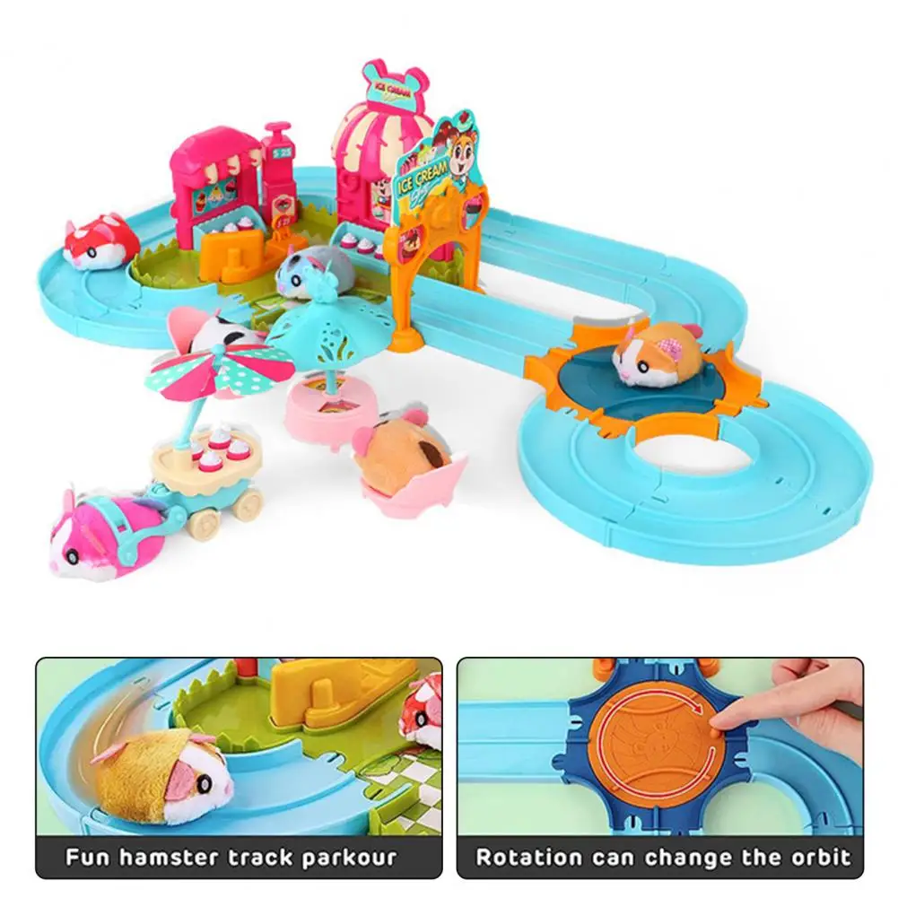 Play House Toys Hamster Playground Plush Hamster Ice Cream Playground Playset for Kids Ages 2-6 Hidden Gameplay Long Track Toys