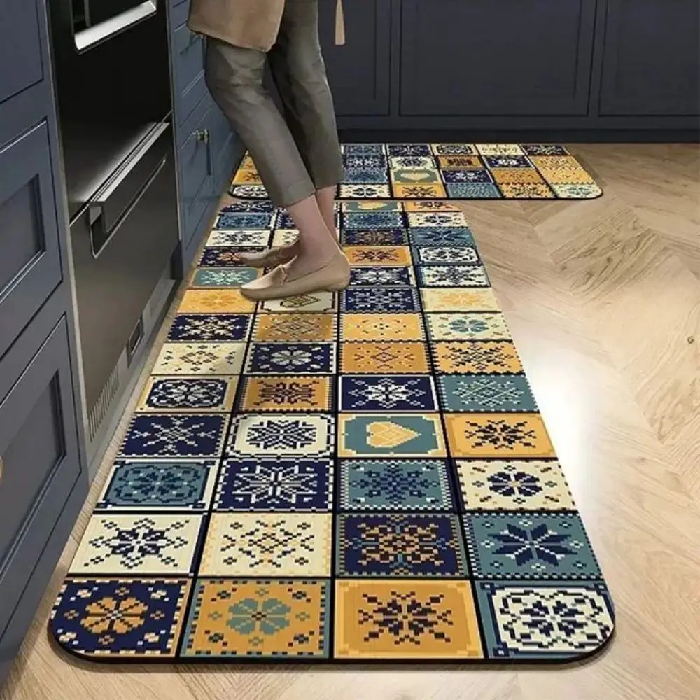 VIKAMA Kitchen Crystal Velvet Carpet Two-Piece Set Water-Absorbing, Anti-Slip And Oil-Proof Long Strip Floor Mat Home Decoration