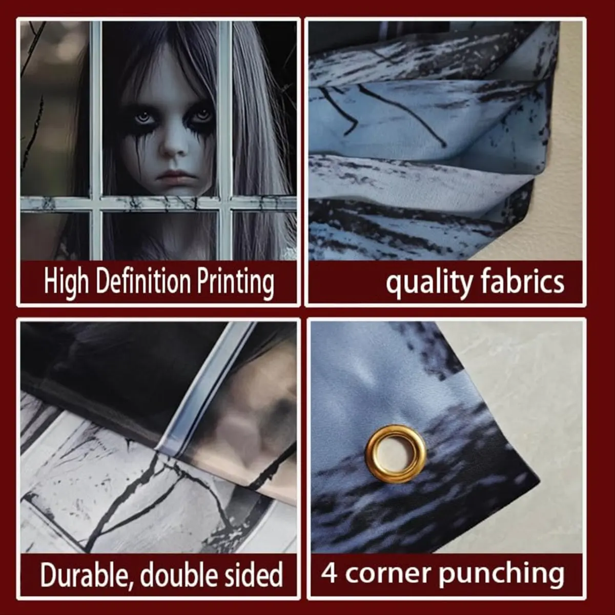 Paquete de 2 decoraciones para ventanas de Halloween, fantasma femenino, ventana de Halloween, conjunto de cortina de muñeca fantasma femenina de terror