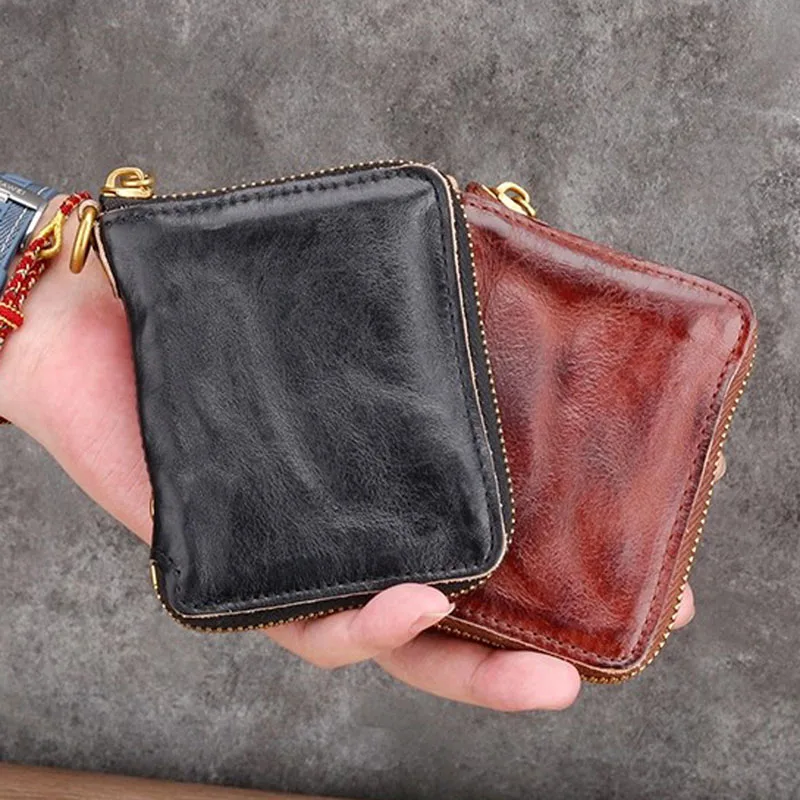AETOO New genuine leather thin wallet for men, first-layer vegetable-tanned cowhide portable driver's license, bank card, loose
