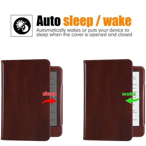 Imagen 2 del producto Funda con soporte para lector electrónico Kobo Clara 2E de 6"" - Funda de cuero PU de primera calidad con doble correa de mano/Dormir y despertar automático