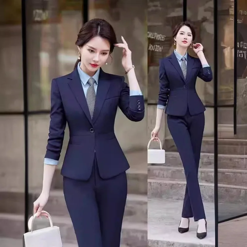 Women's Two-Piece Suit Jacket Spring and Autumn Business Wear Suit Women's High-End Hotel Manager Building Sales Department Work