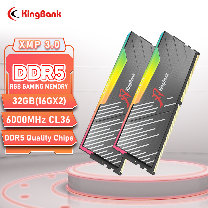  KingBank RGB RAM DDR5 16GB Memory DDR5 16G / 32G 【16GBx2】 6000MHZ CL36 Overclocking for Desktop Computer Gaming Memory AM5 Ram 